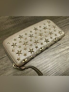 Gold Star-Stud Zip Around Wristlet Wallet - Women